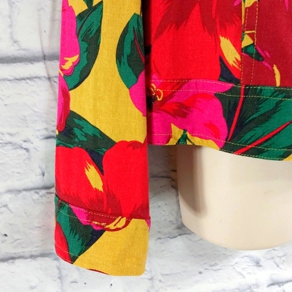 Jones New York Jacket Floral Vibrant Linen Blend  Sz M - Picture 3 of 7